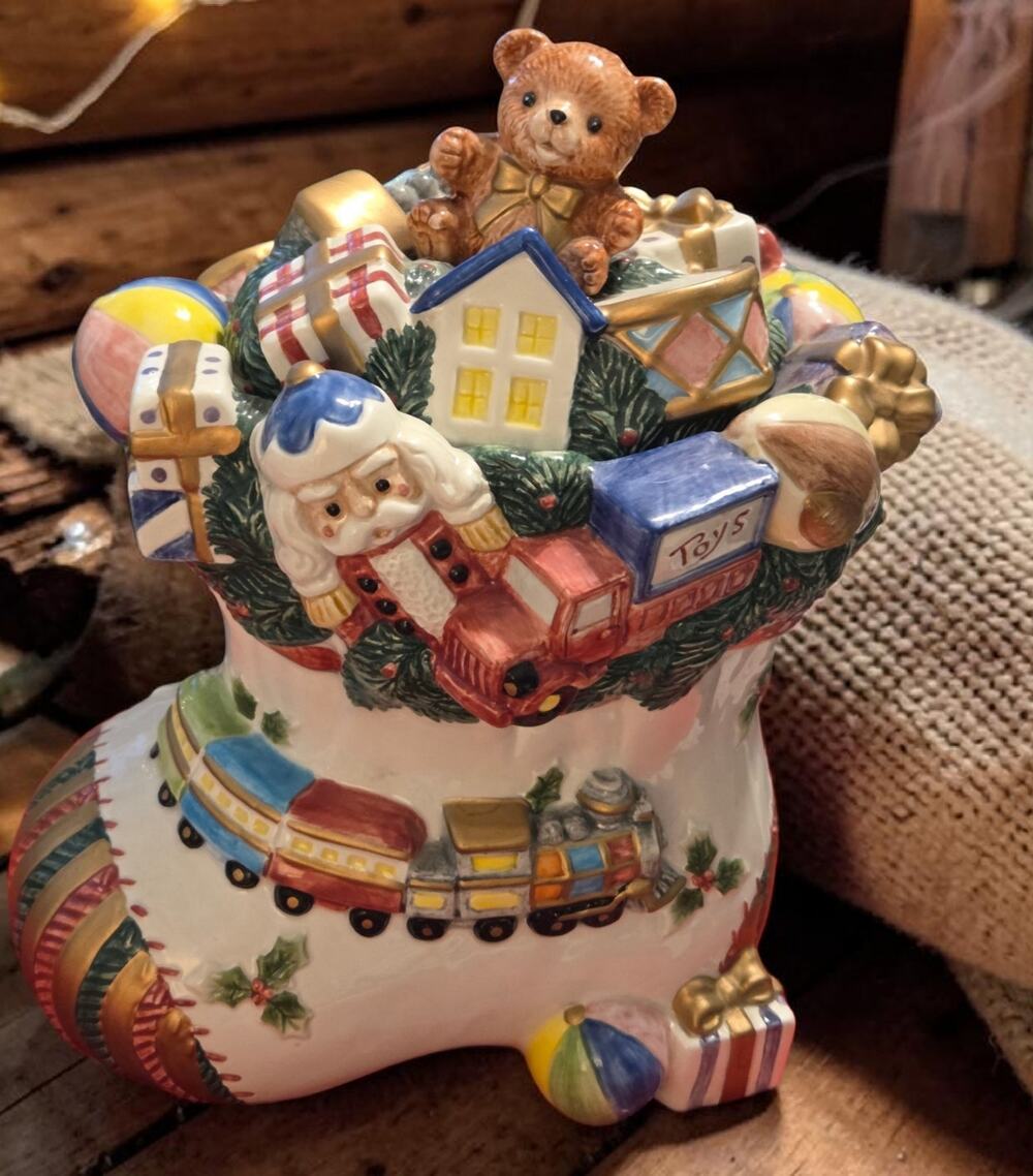Fitz and Floyd Omnibus Toyland Cookie Jar Large Vintage 1996 Handpainted EUC